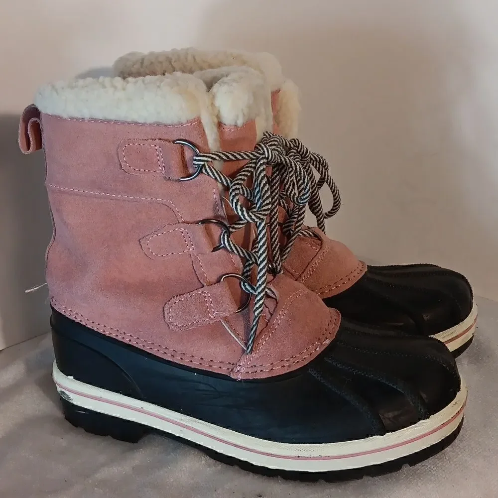 Pink Suede Faux Fur Collar Thermolite Girls Winter Boots